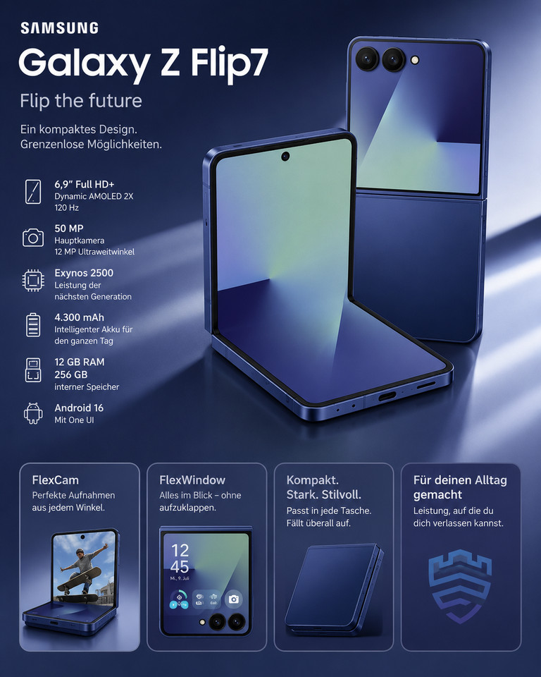 Samsung Galaxy Z Flip7 256 GB Blue Shadow (senza SIM-lock)