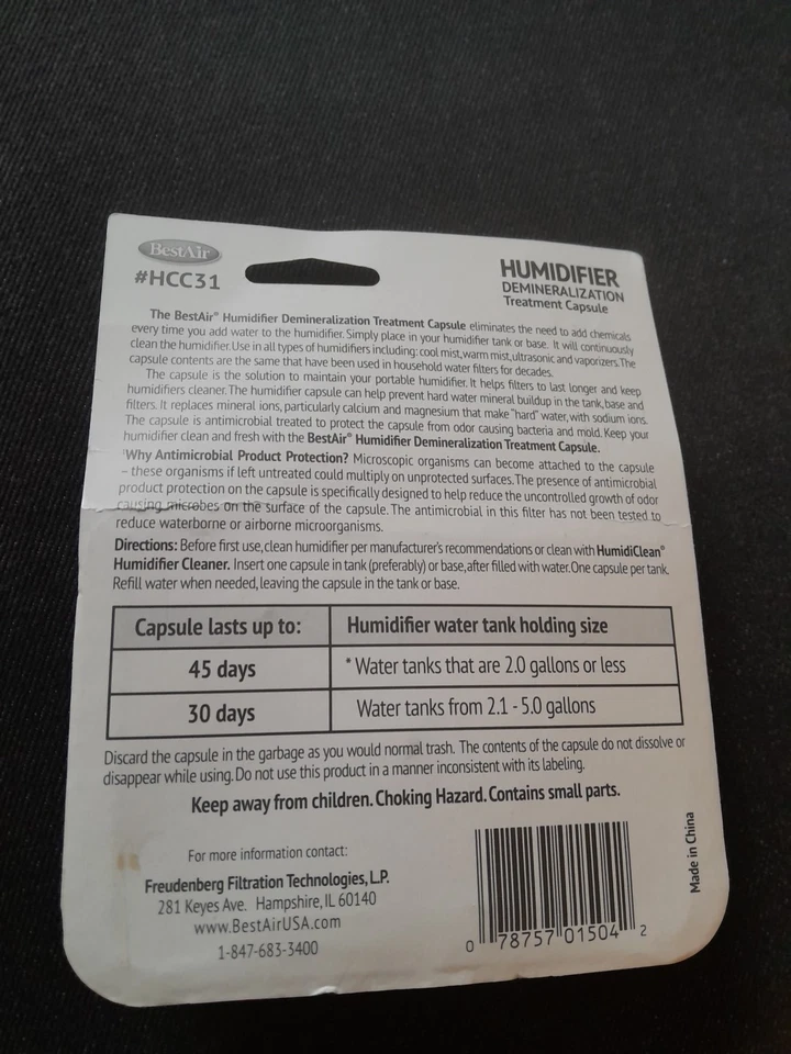 BestAir Humidifier Dual Action Treatment Capsule | Demineralization | HCC31  NEW - Изображение 3 из 4