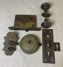 VTG Antique 1877 Connells Brass Manual Wind Door Bell Ringer hardware handle lot