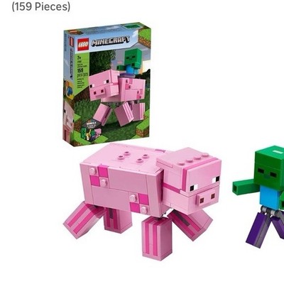 LEGO Minecraft BigFig Pig with Baby Zombie 21157, 159 Pieces, Ages 7+, Box