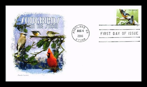 US COVER SONGBIRDS IN THE SNOW FIRST DAY ISSUE PANDA CACHET