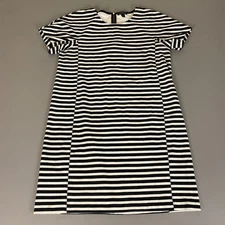 J. Crew Dress Size Large Black and White Striped Short Sleeve Career Back Zip
