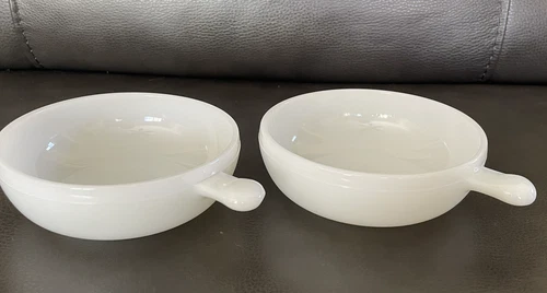 Glassbake Vintage White Milk Glass Bowl with Handle #241 glass bake Set of Two