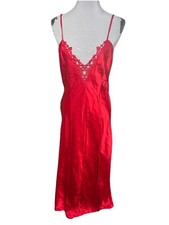 Vintage 1990s Frederick  s of Hollywood red long nightgown w/ side slit, size M