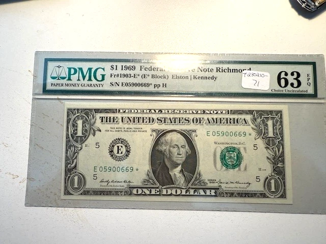 1969 A One Dollar Federal Reserve STAR NOTE $1 PMG Choice UNC 63 - Image 3 of 3