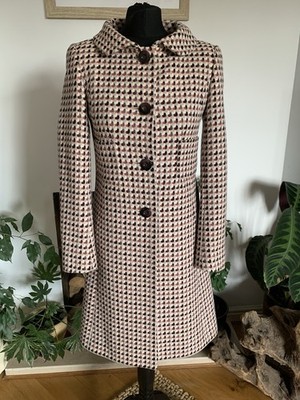 Vintage Hobbs rosa burgunder weiß Wollmantel Mantel Jacke Tweed - Größe 8