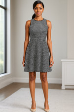 Ann Taylor Loft Women 4 TAN & BLACK Fit & Flare Textured Geometric Dress Classic