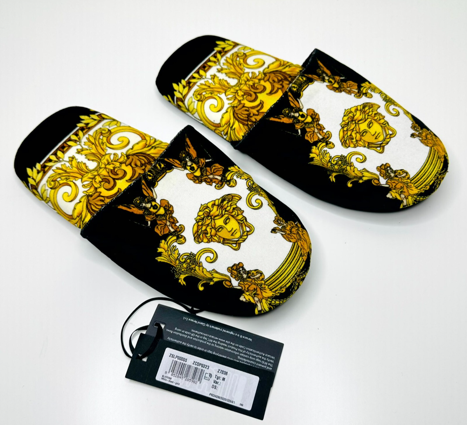 PANTOFOLA D’ORO Ciabatte Versace Medusa taglia M (8 9) nero oro punta tonda slip on nuove con etichetta
