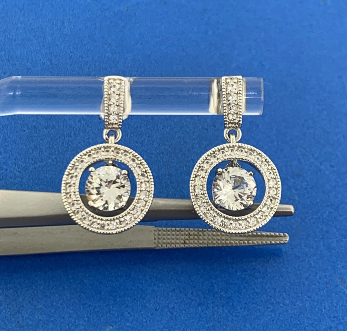 Zales Sterling Silver 925 CZ Cubic Zirconia Halo Accented Drop