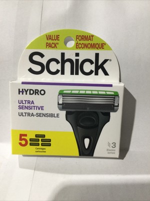 Schick Hydro Ultra Sensitive 3 Bladed Razor Refills 5 Cartridges NEW SEALED
