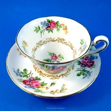 Striking Colorful Floral Bouquet Royal Chelsea Tea Cup and Saucer Set