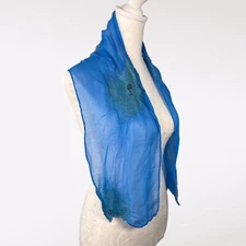 Sheer Blue Beaded Felted Accent Scarf Lightweight Wrap
