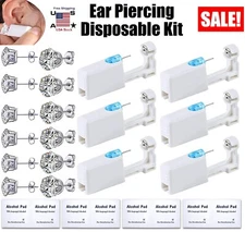6× Ear Piercing Disposable Kit Silver Stud Earring Gun DIY Home Self Ear Sets US