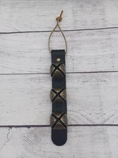 3-Bell Sleigh Bells, Antiqued Brass Bells on Black Leather Strap, Handmade