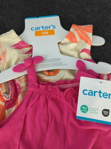 Carter's Infant Toddler Girls 2 Piece Short Sleeve Romper Playwear Set 12 Month - Picture 6 of 7