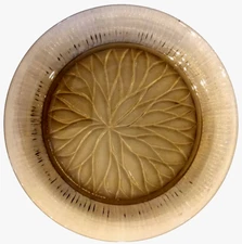 Heavy Smoke Glass Dinner Plate 10.5" Ribbed Edge Textured Floral Leaf Pattern