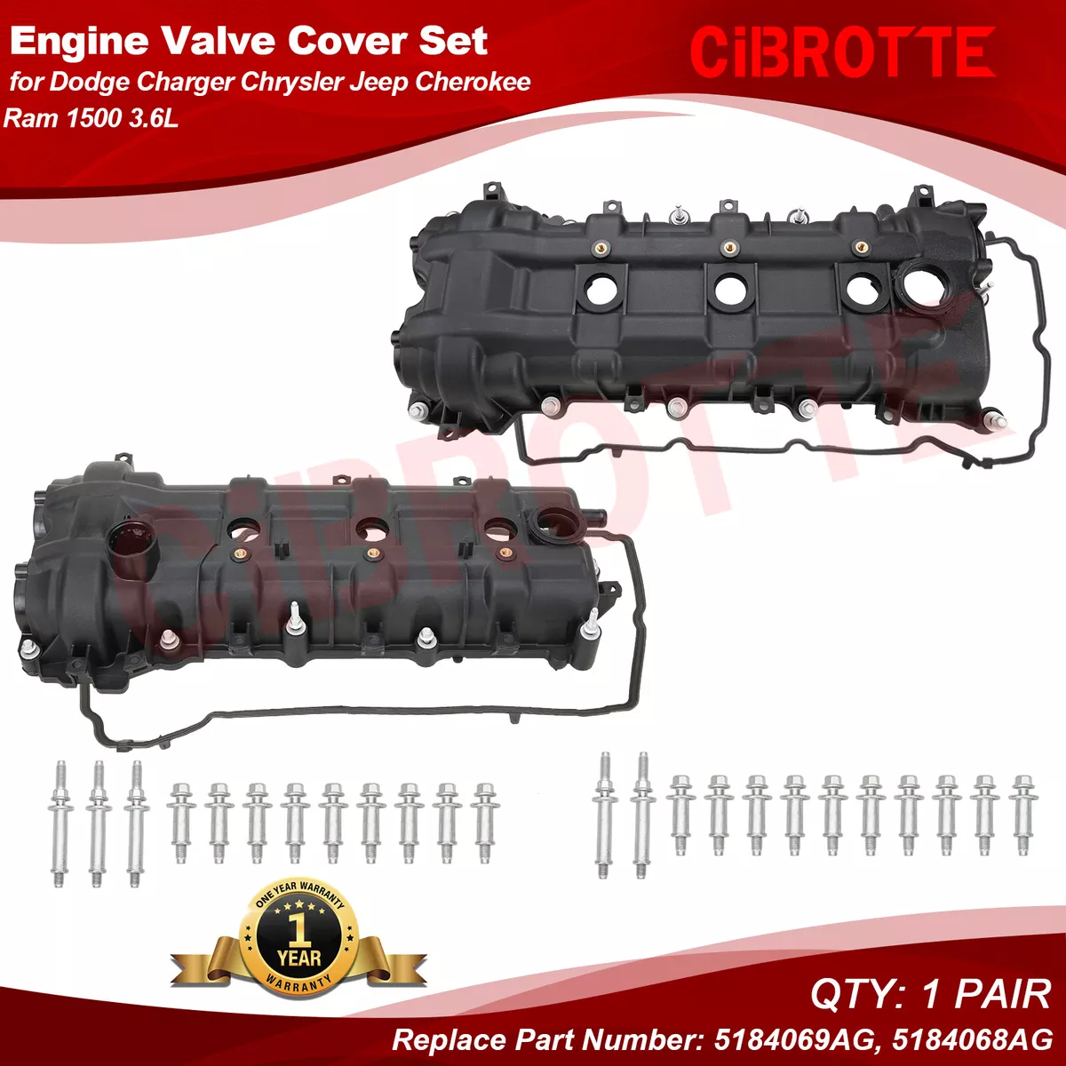 2x Valve Cover w Gasket for 11 21 Dodge Challenger Charger