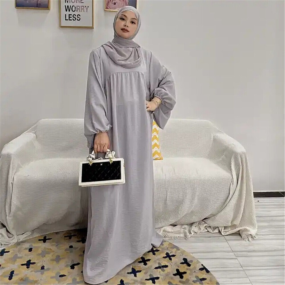 Solid Color Retro Button Up Lapel Long Sleeve Casual Muslim Abaya Kaftan Women Maxi Dress