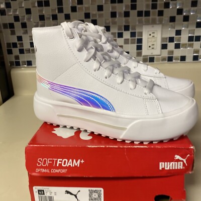 New Puma Women's Kaia Mid Sneaker - White Team Iridescent Size 6.5 Soft Foam+