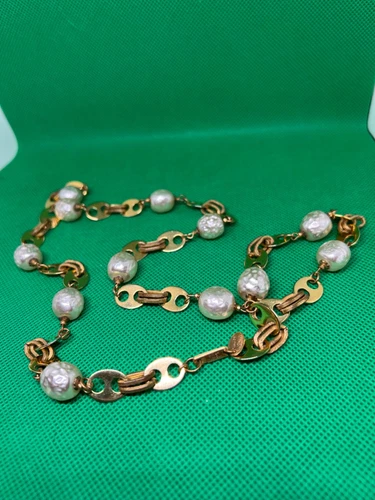 Vintage MIRIAM HASKELL Drop Dangle Necklace SIGNED Goldtone