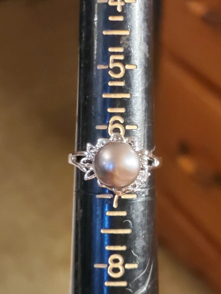 18 K White Gold VINTAGE 1990S 18KP WHITE GOLD TAHITIAN PEARL RING TWO DIAMONDS  - Image 4 of 4