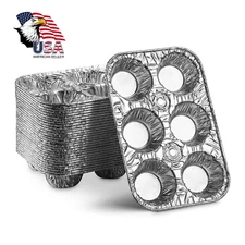 Aluminum Foil Muffin Pans Reusable and Disposable, Holds 6 Cupcakes / Muffins