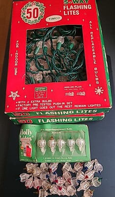 Vintage Timco Noel 5 Way Flashing String Lites Christmas Original (2) READ ALL