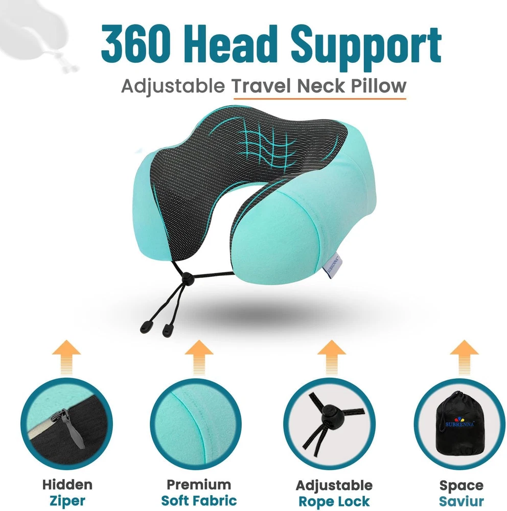 Adjustable Memory Foam Travel Pillow for Neck Support & Comfort