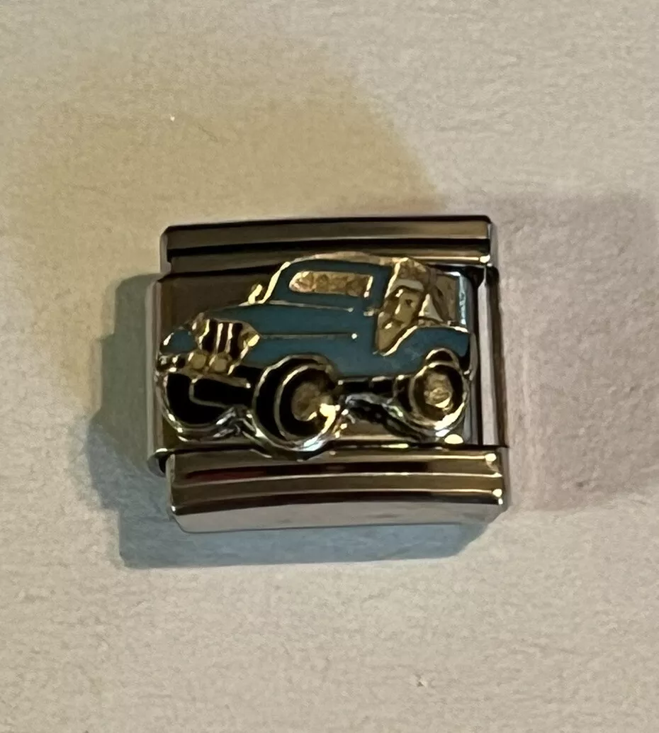 Blue Jeep With Top Off Vehicle Italian Charm 9mm Single Link