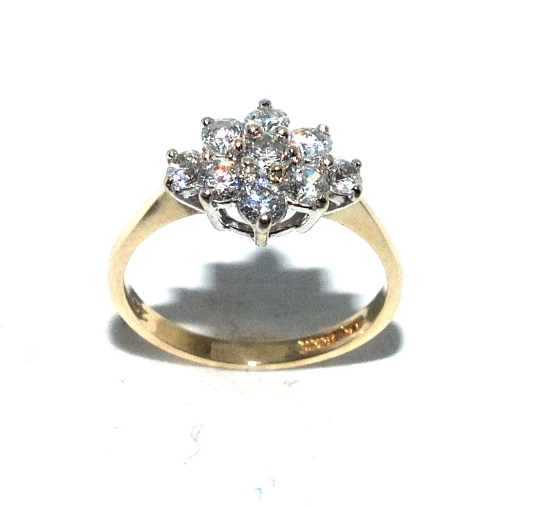 Mujer / 9ct Anillo Oro Amarillo Set Con Piedras Transparentes, Tamaño Ru G 1/2