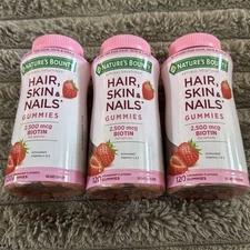 (3) BIOTIN for Hair, Skin and Nails with Vitamins C & E, 120 Gummies 2500 mcg