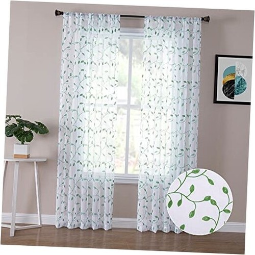 Leaves Sheer Curtains Green Leaf Embroidery Living Room Curtain Rod Pocket