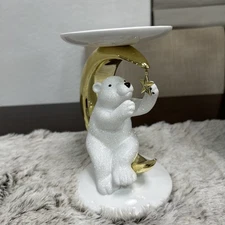 NIB Bath & Body Works Holiday Polar Bear Moon Crescent 3- Wick Candle Holder 