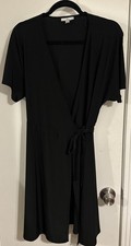 H Halston Sz Small Black Dolman Sleeve Wrap Capsule Minimalist  Dress
