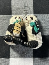 2 Vintage crochet black and white panda bear Xmas ornaments