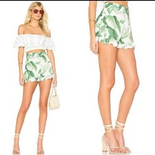 Show Me Your Mumu Tropical Leaf Print Ruffle Hem High Rise Shorts Size XS