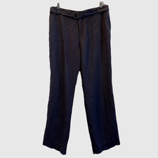 TAHARI sz 14 / sz L 100% Linen Wide Leg Dress Pants Taupe-Gray Belt Flowy Classi
