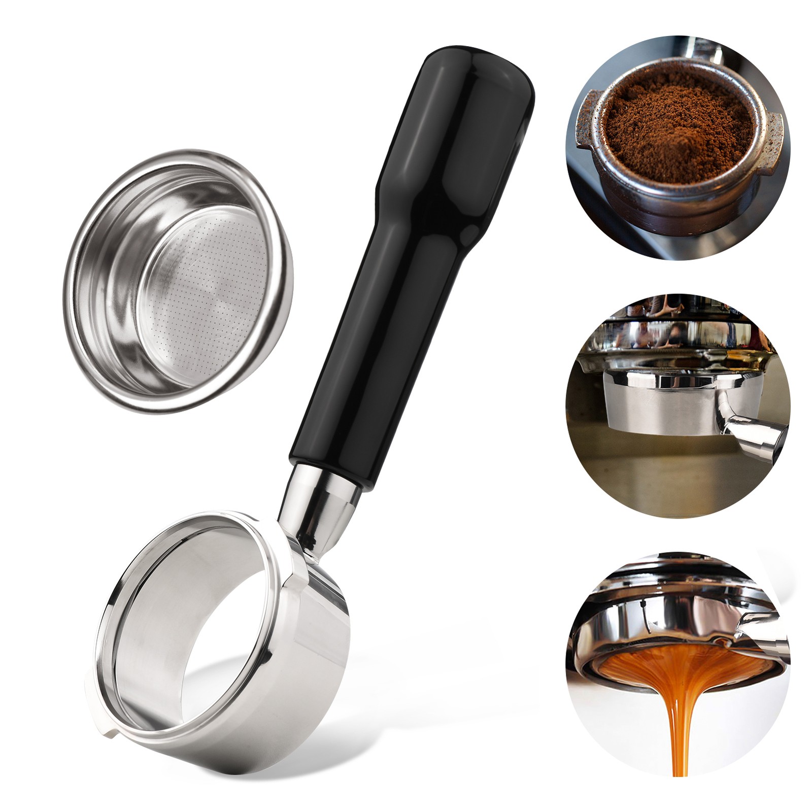 58mm 2 Ears Stainless Steel Bottomless Portafilter Plastic Coffee Handle