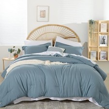 Comforter Set 7 Pieces Comforter Set Soft Fluffy Bed in a Bag Full Dusty Blue