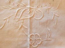 2 VINTAGE MATCHING WHITE EMBROIDERED PILLOW COVERS / SHAMS--OPEN BOTH ENDS