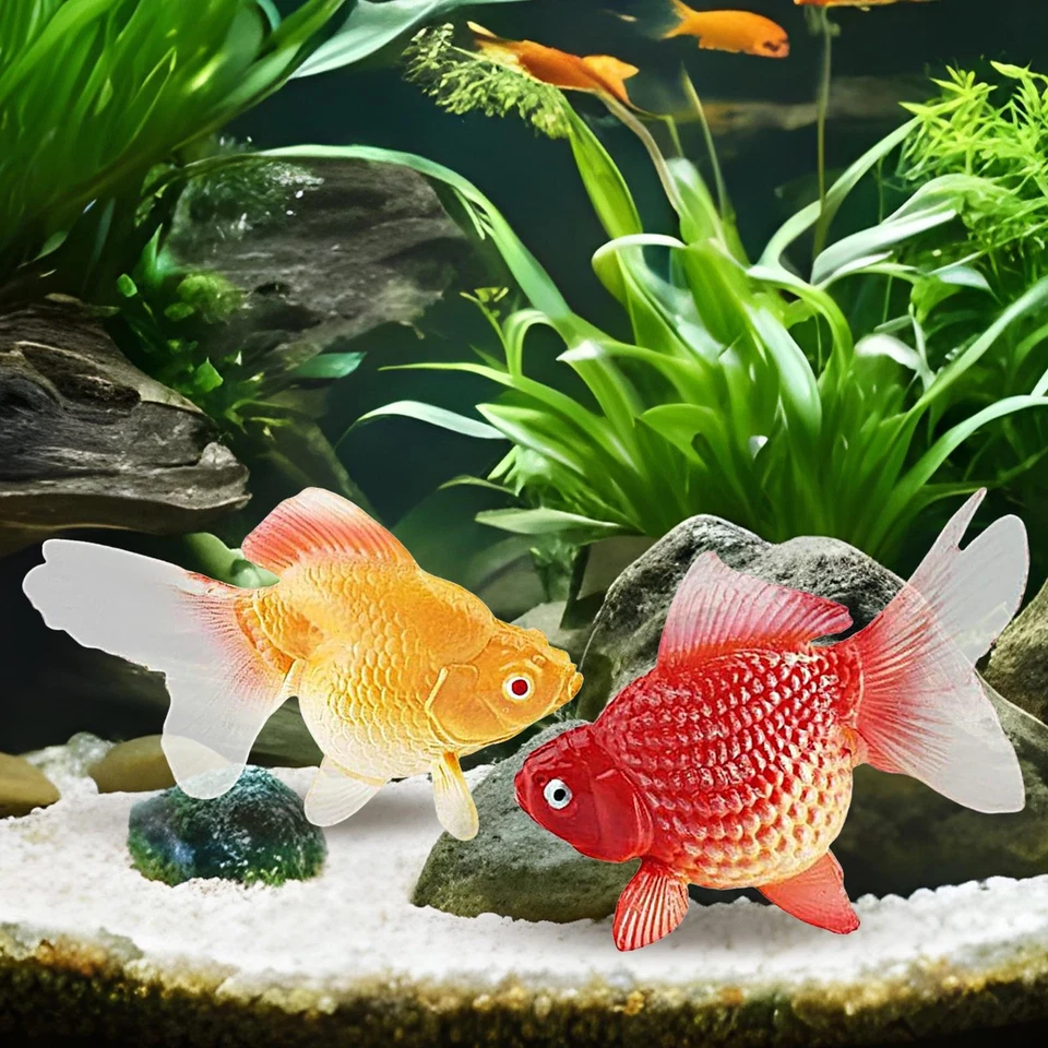 2-teiliger künstlicher Aquariumfisch Plastik Gold Fisch realistisch bewegende f - Bild 2 von 4