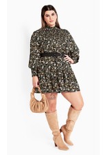 Avenue Women's Plus Size Cassia  Sleeves Ruffle Dress