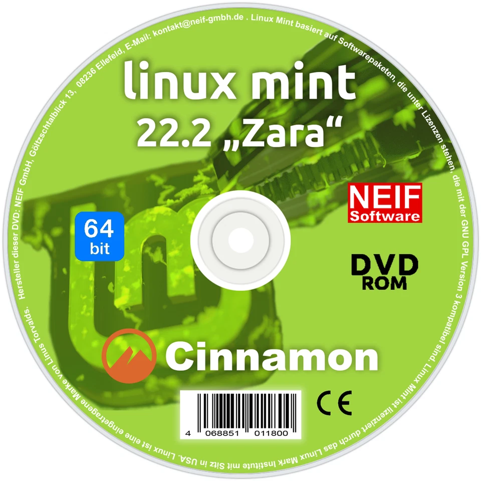 Linux Mint 22.2 "Zara" Cinnamon Deutsch auf DVD oder USB-Stick NEU 2025