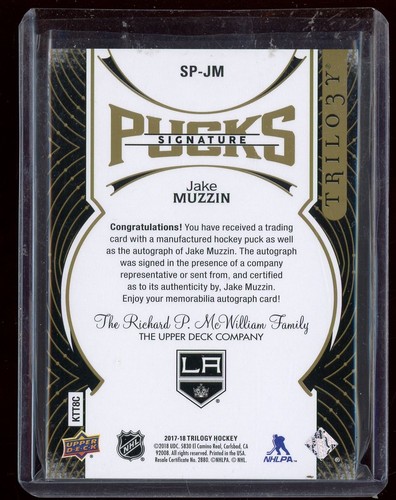 2017-18 Upper Deck Trilogy Signature Pucks #SPJM Jake Muzzin - Picture 2 of 2