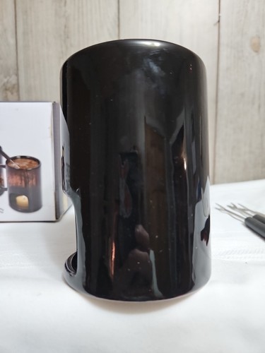 KOVOT Set Of 2 Ceramic black FONDUE MUGS w/4 FORKS, hold 1 cup, no tea lights - Imagen 5 de 22
