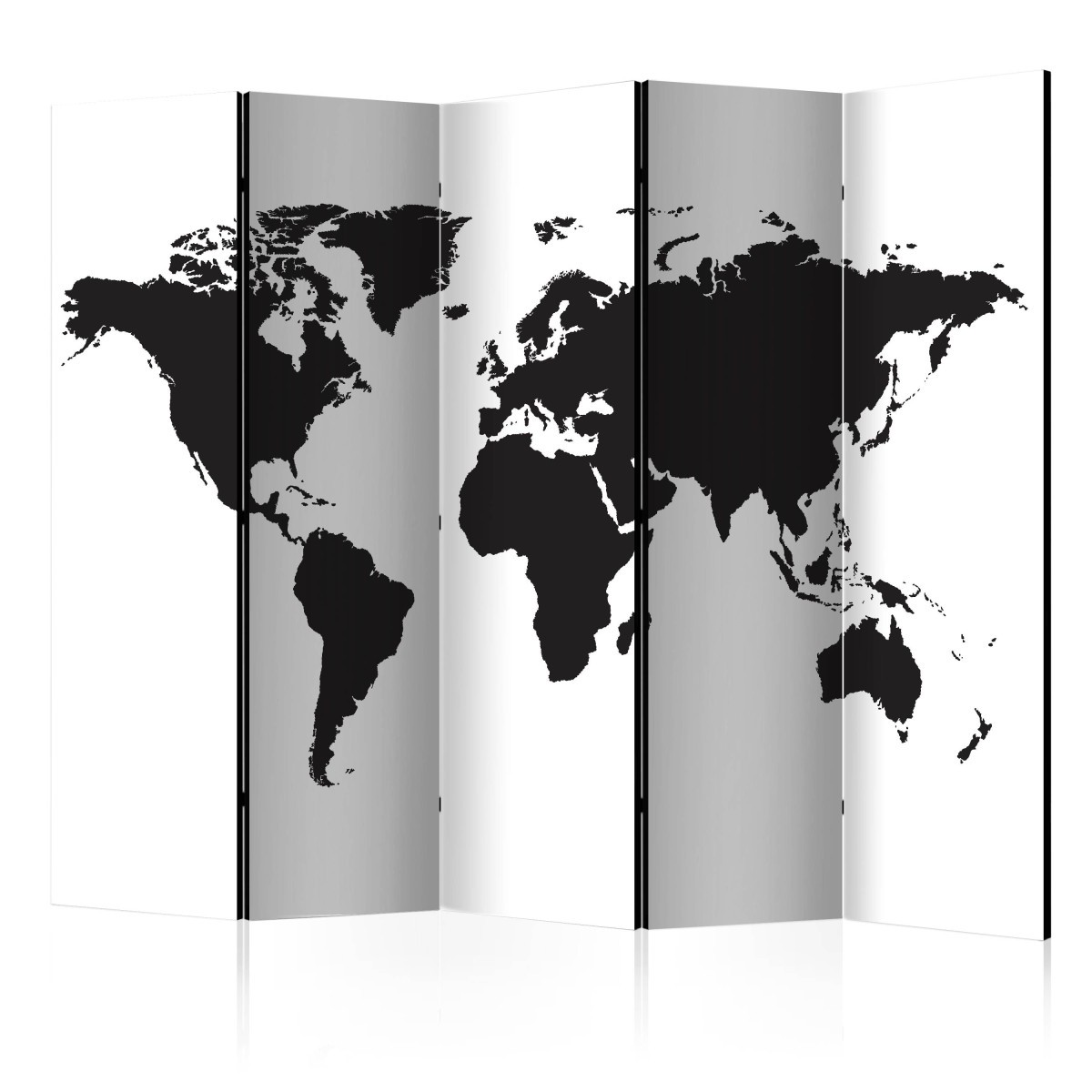 Paravent 5 volets Black & White World 172x225cm en toile de bois