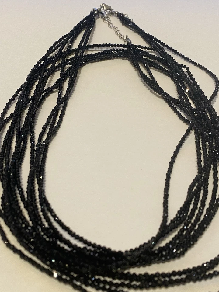 LOTE de 2 Collar BBJ Espinela Negra Plata Esterlina 925 Triple Hilo 38"☚☚☚☚☚👀 Foto 4 de 4