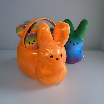 Soft PEEPS Shiny Orange Bunny Easter Basket 12'' Dan Dee w/5 Peeps Plush Lot