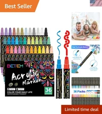Creative 36-Color Acrylic Paint Markers with Dual Tip for Artists & Crafters