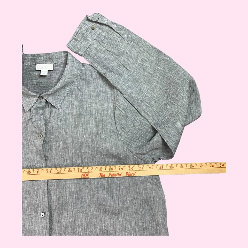 J. Jill Shirt Womens L Tall Heather Gray Linen Button Up Long Sleeve Love Linen - Image 4 of 4